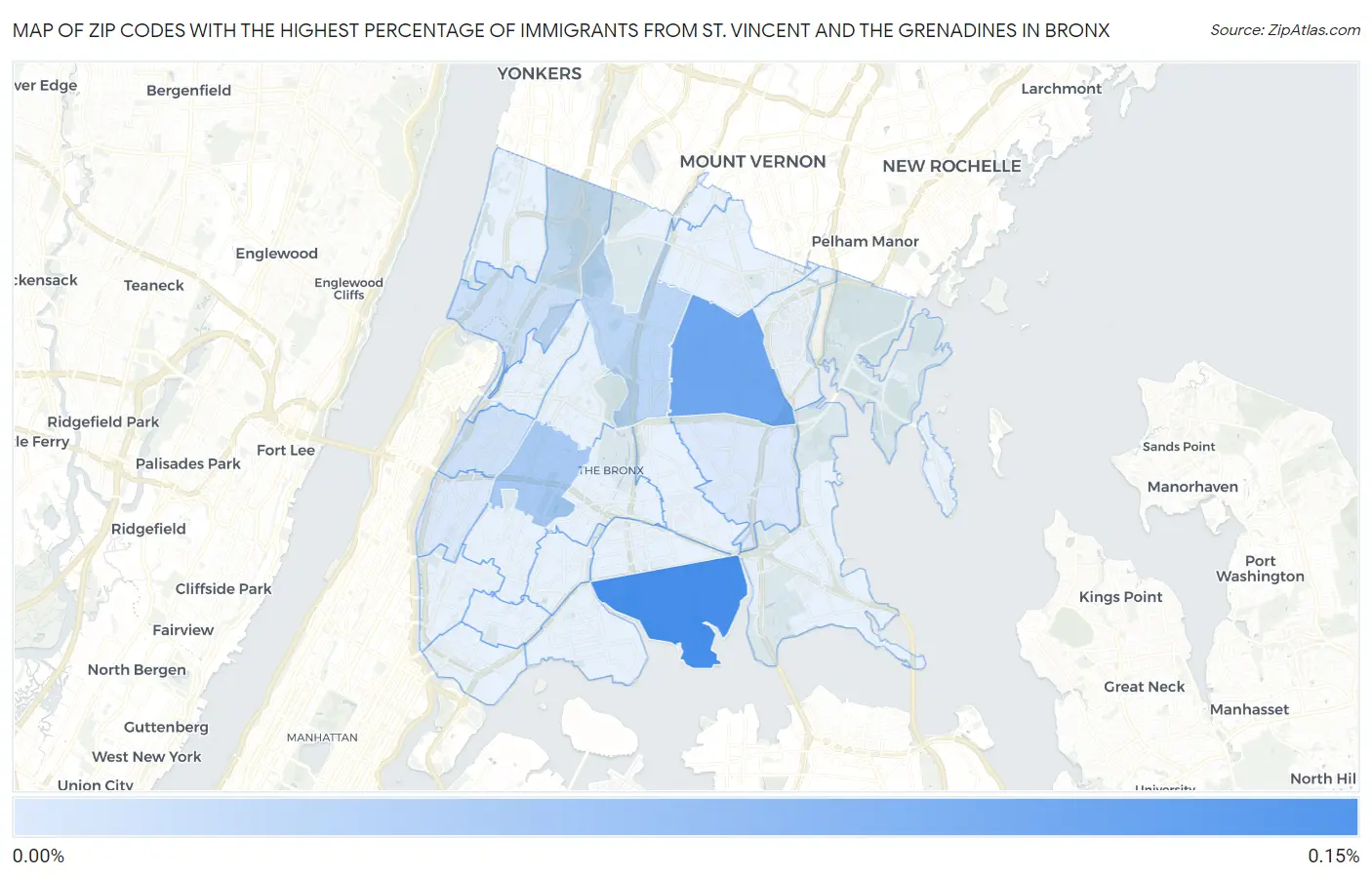 Zip Codes with the Highest Percentage of Immigrants from St. Vincent and the Grenadines in Bronx Map