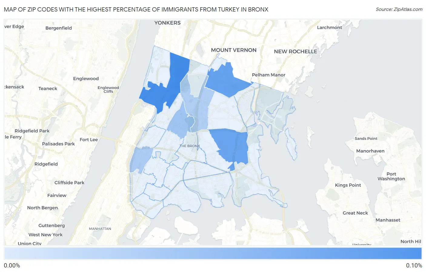 Zip Codes with the Highest Percentage of Immigrants from Turkey in Bronx Map
