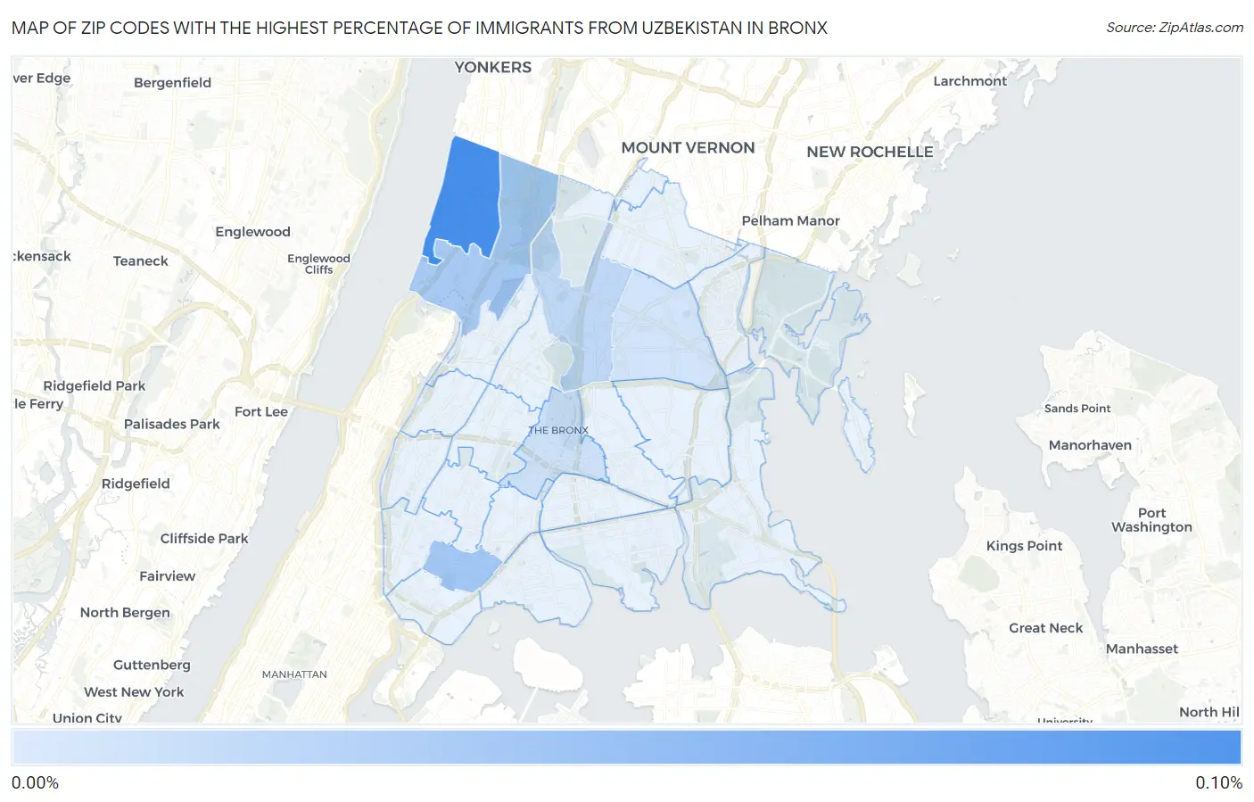 Zip Codes with the Highest Percentage of Immigrants from Uzbekistan in Bronx Map