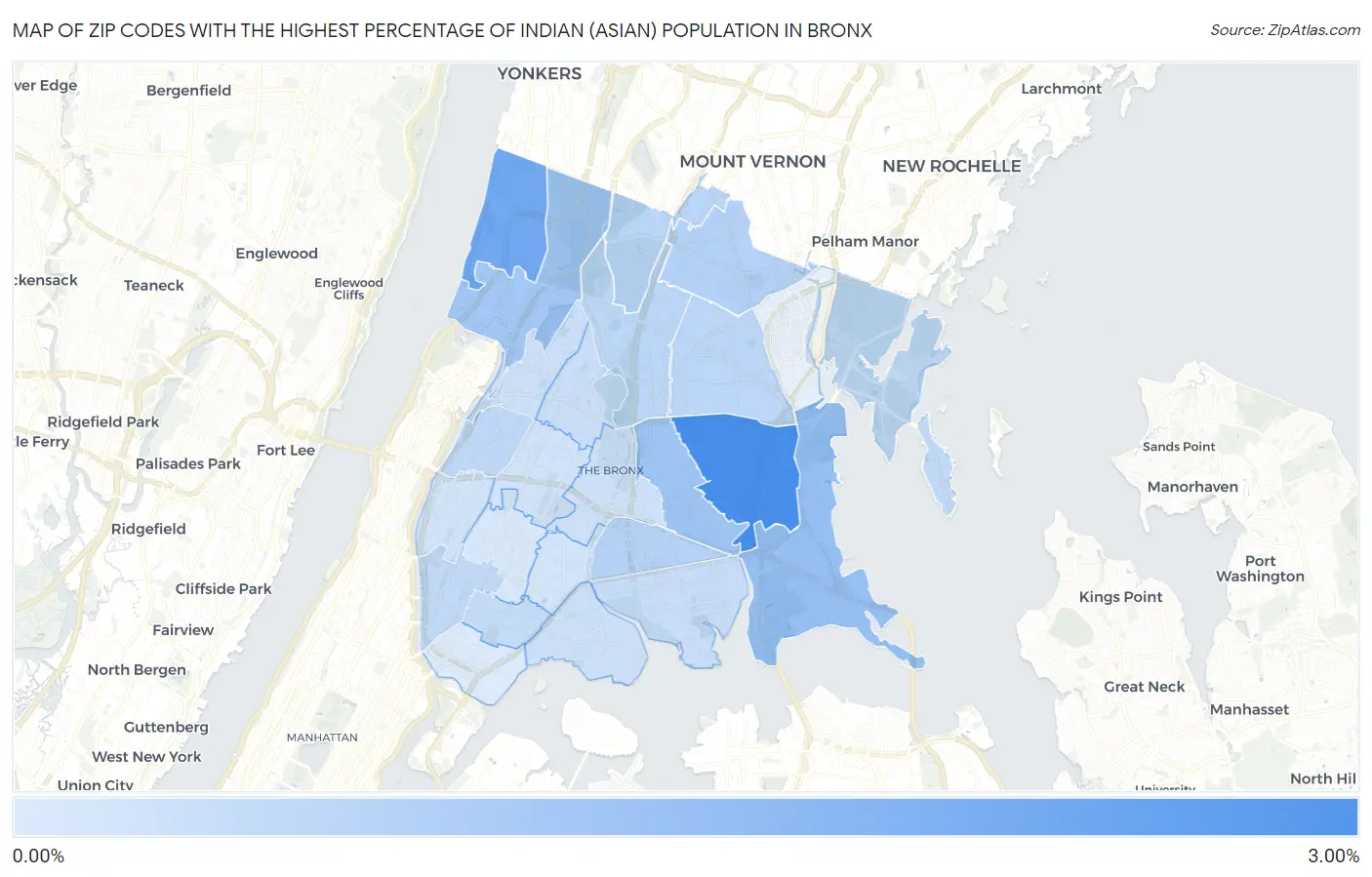 Zip Codes with the Highest Percentage of Indian (Asian) Population in Bronx Map