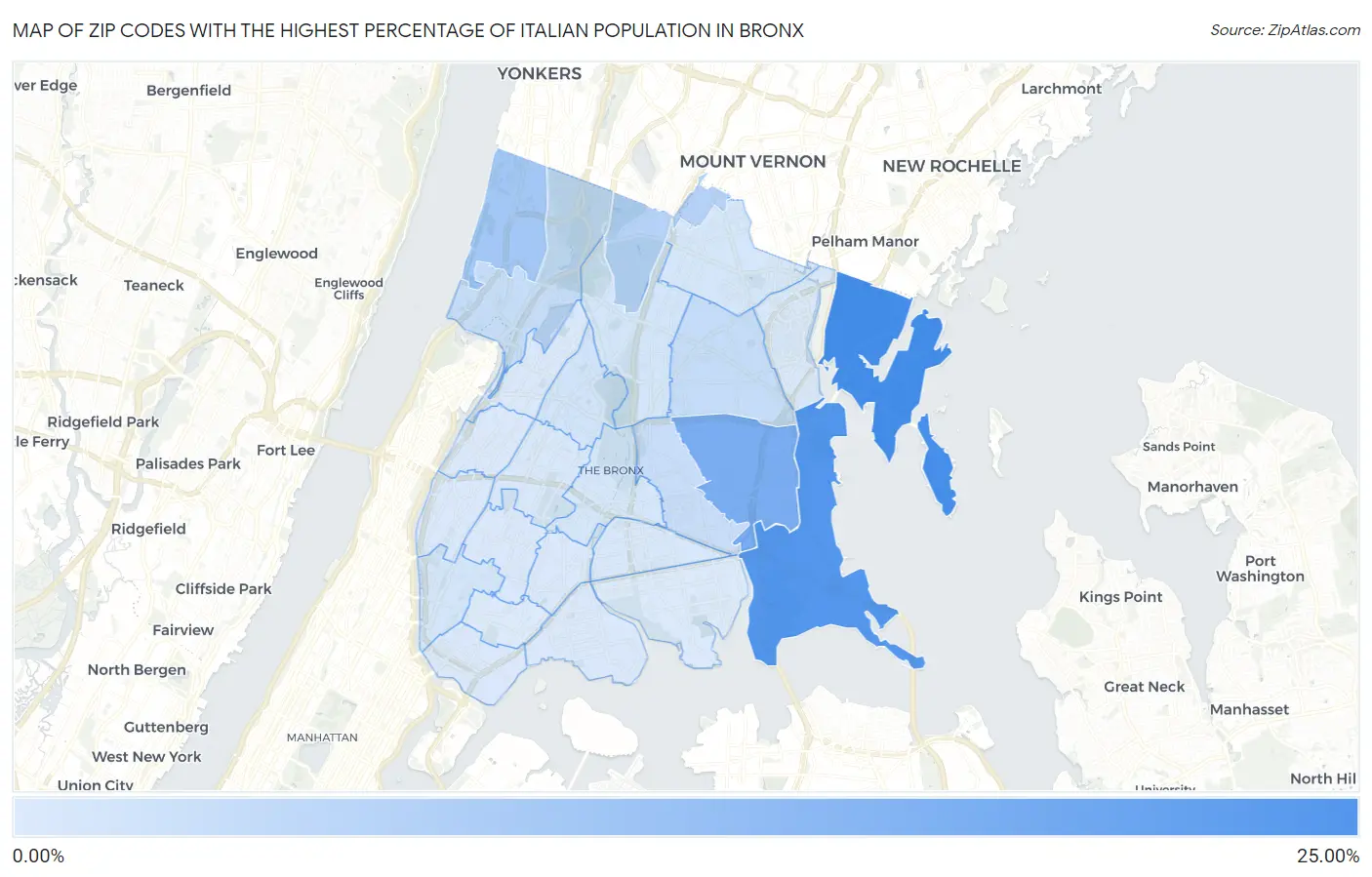 Zip Codes with the Highest Percentage of Italian Population in Bronx Map