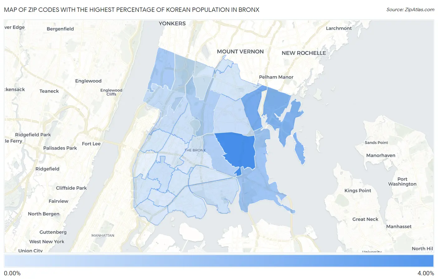 Zip Codes with the Highest Percentage of Korean Population in Bronx Map
