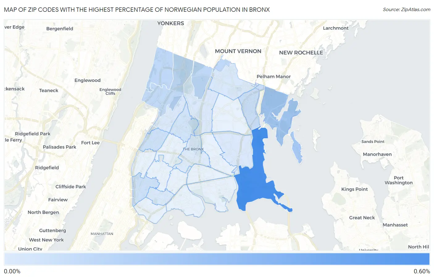 Zip Codes with the Highest Percentage of Norwegian Population in Bronx Map