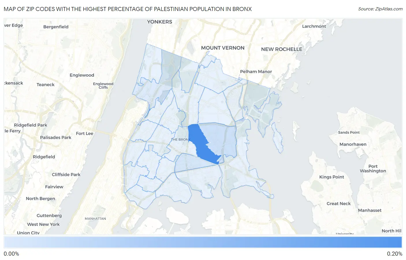 Zip Codes with the Highest Percentage of Palestinian Population in Bronx Map