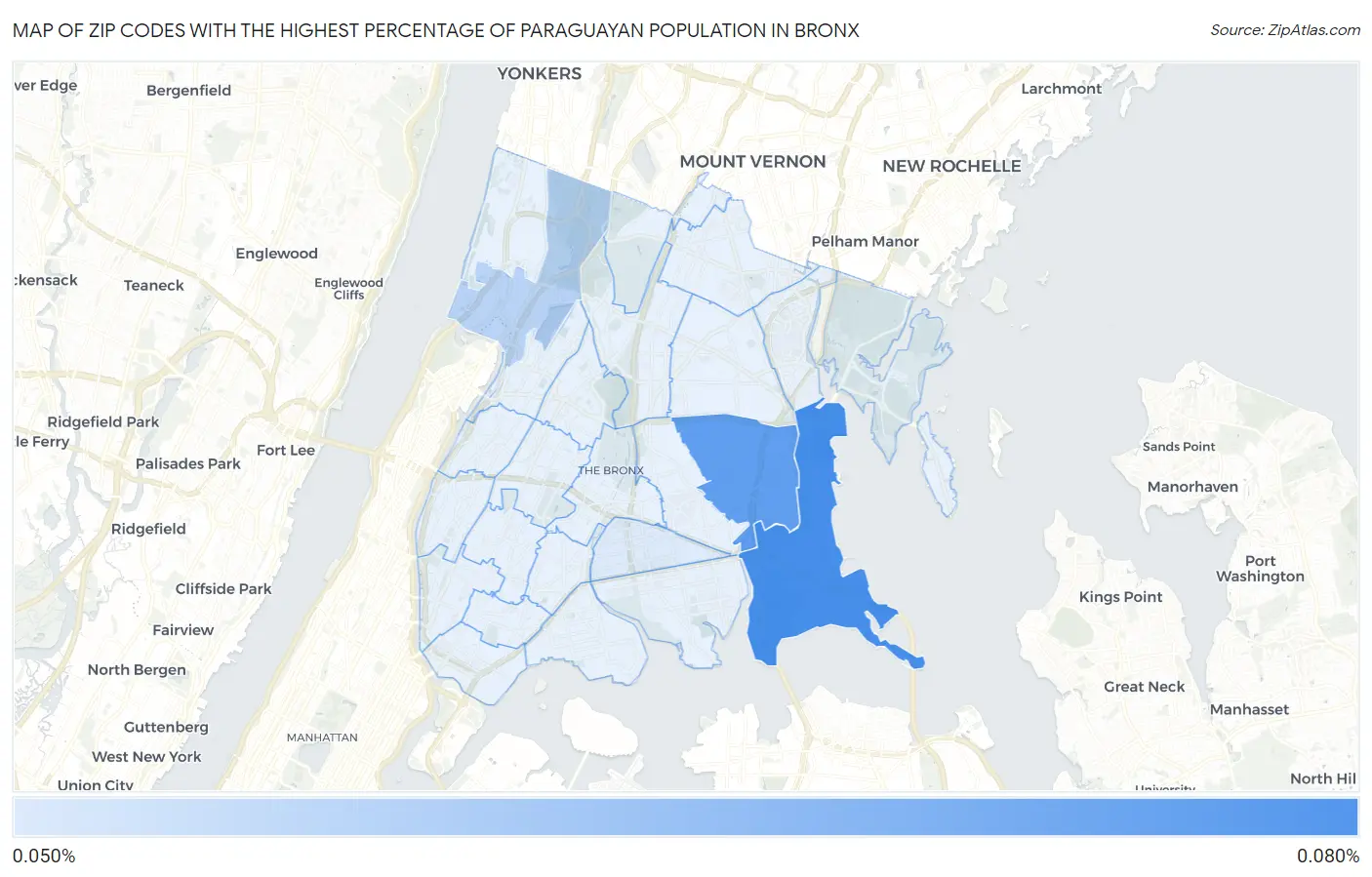 Zip Codes with the Highest Percentage of Paraguayan Population in Bronx Map