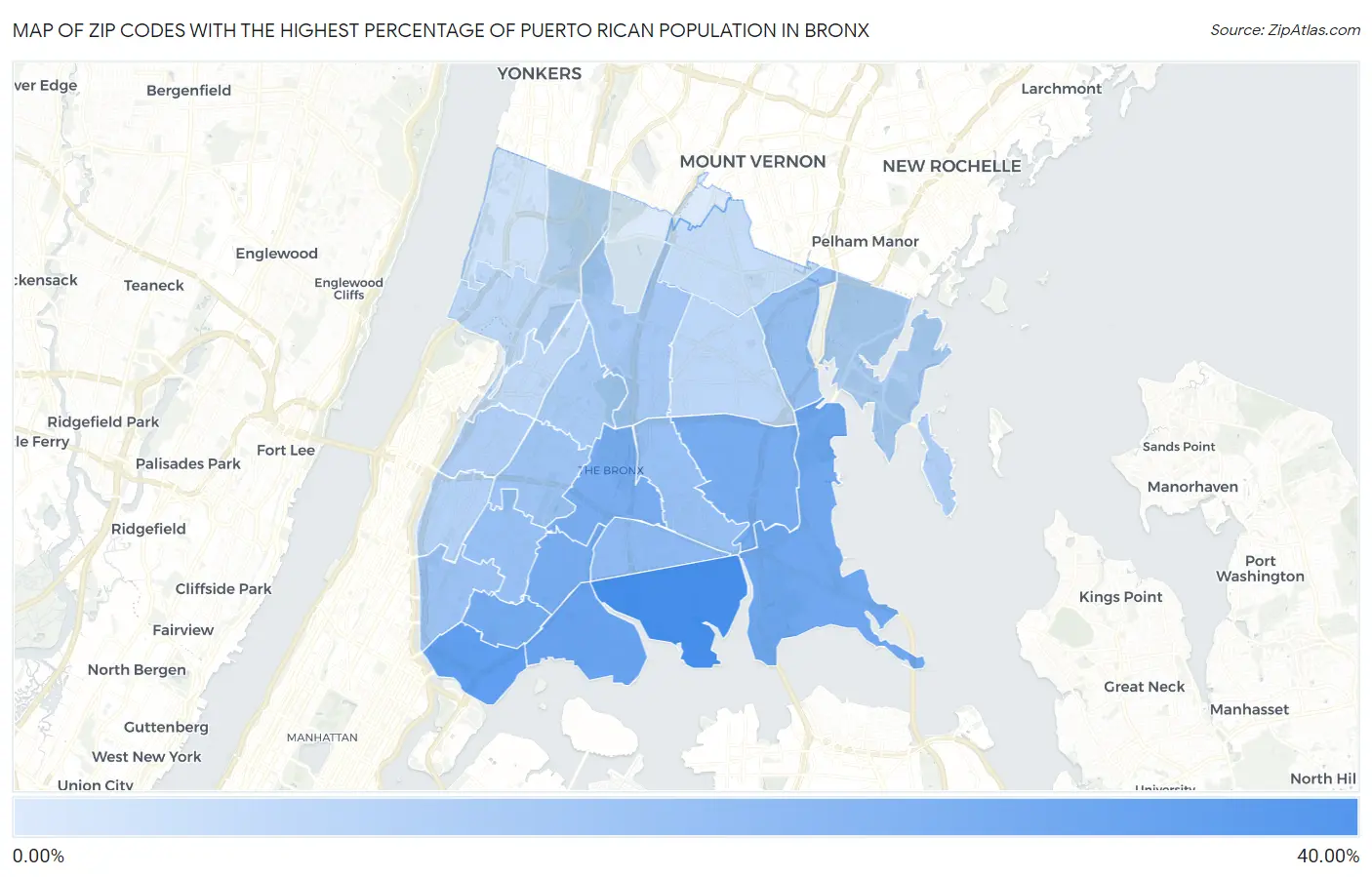 Zip Codes with the Highest Percentage of Puerto Rican Population in Bronx Map