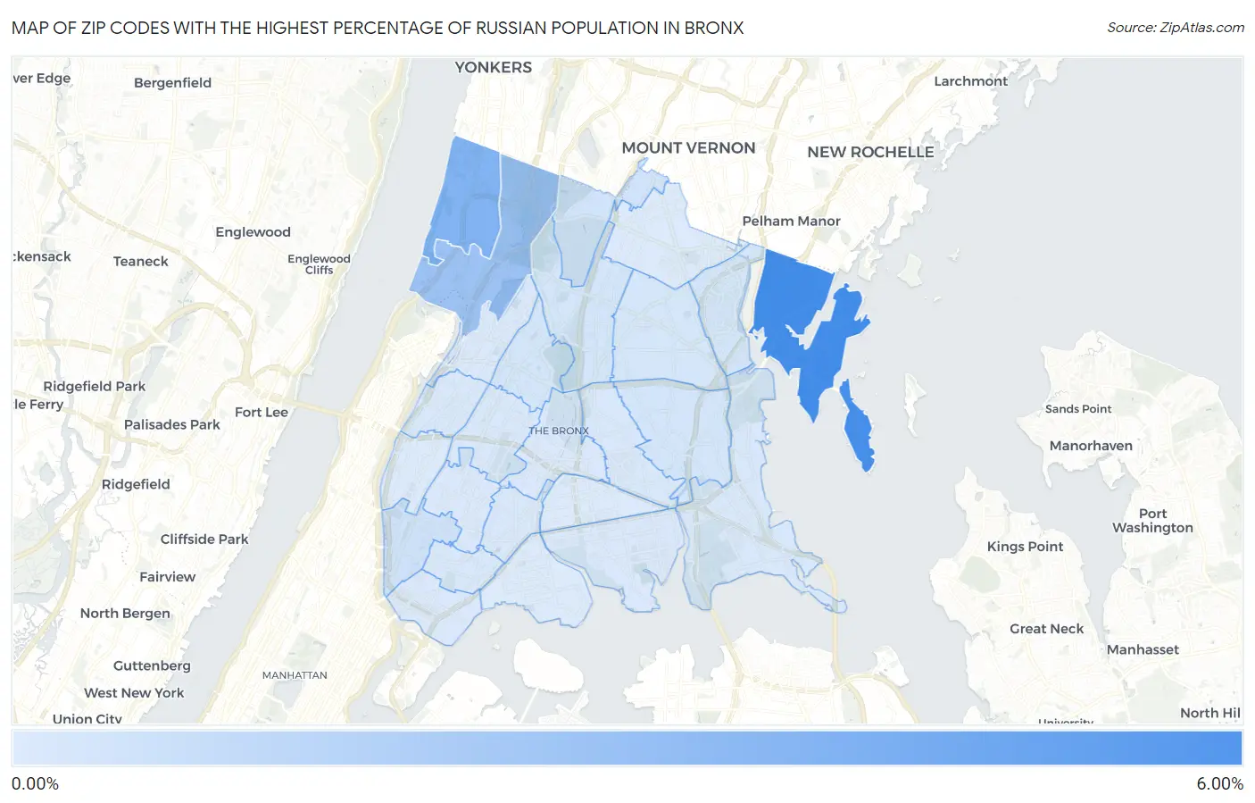 Zip Codes with the Highest Percentage of Russian Population in Bronx Map