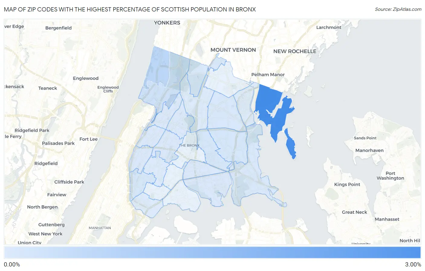 Zip Codes with the Highest Percentage of Scottish Population in Bronx Map