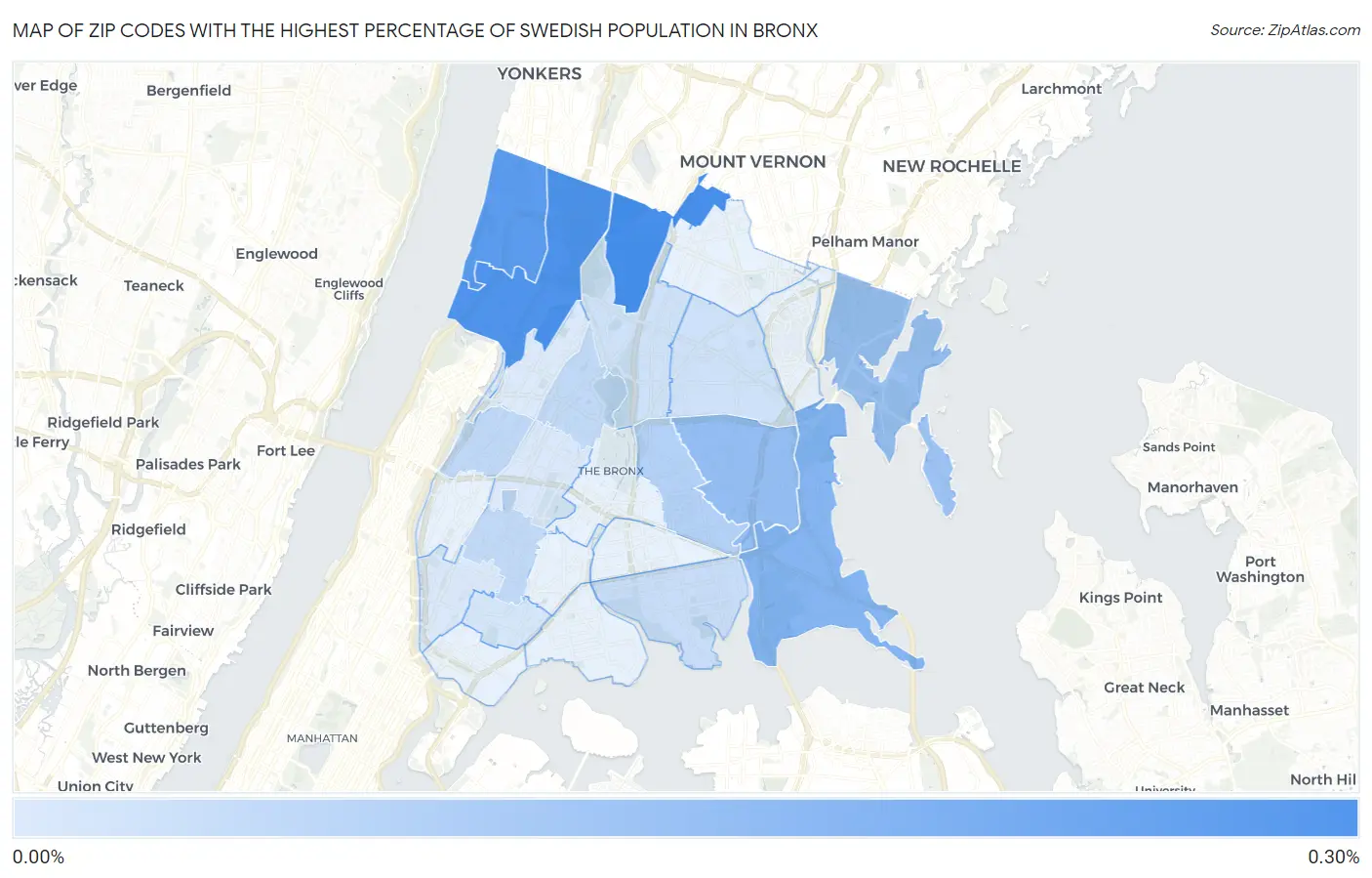 Zip Codes with the Highest Percentage of Swedish Population in Bronx Map