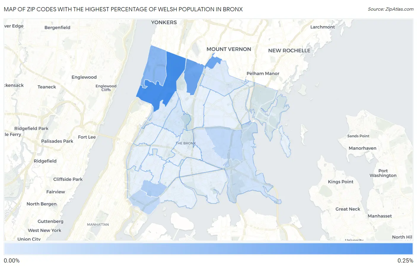 Zip Codes with the Highest Percentage of Welsh Population in Bronx Map