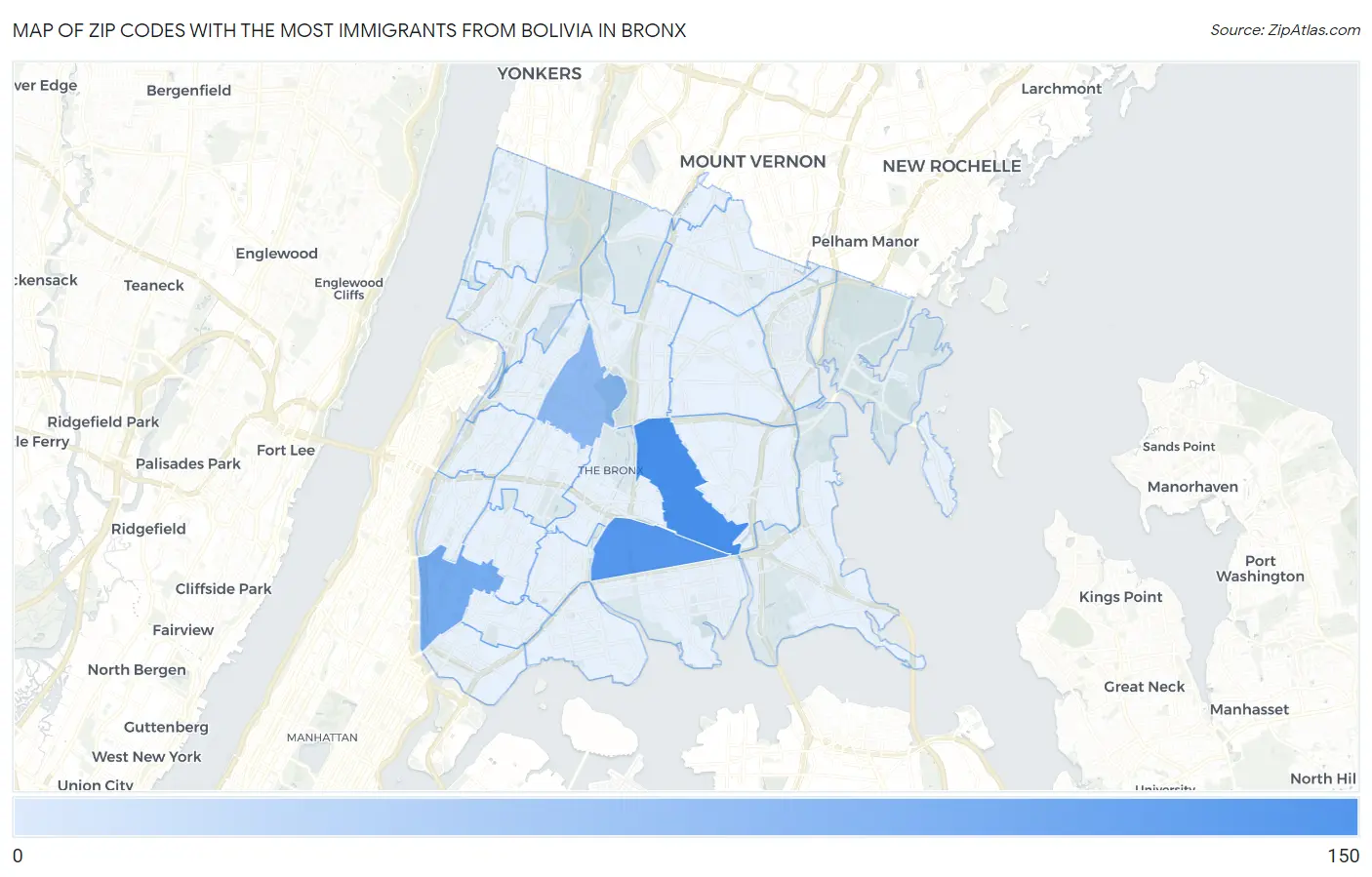 Zip Codes with the Most Immigrants from Bolivia in Bronx Map