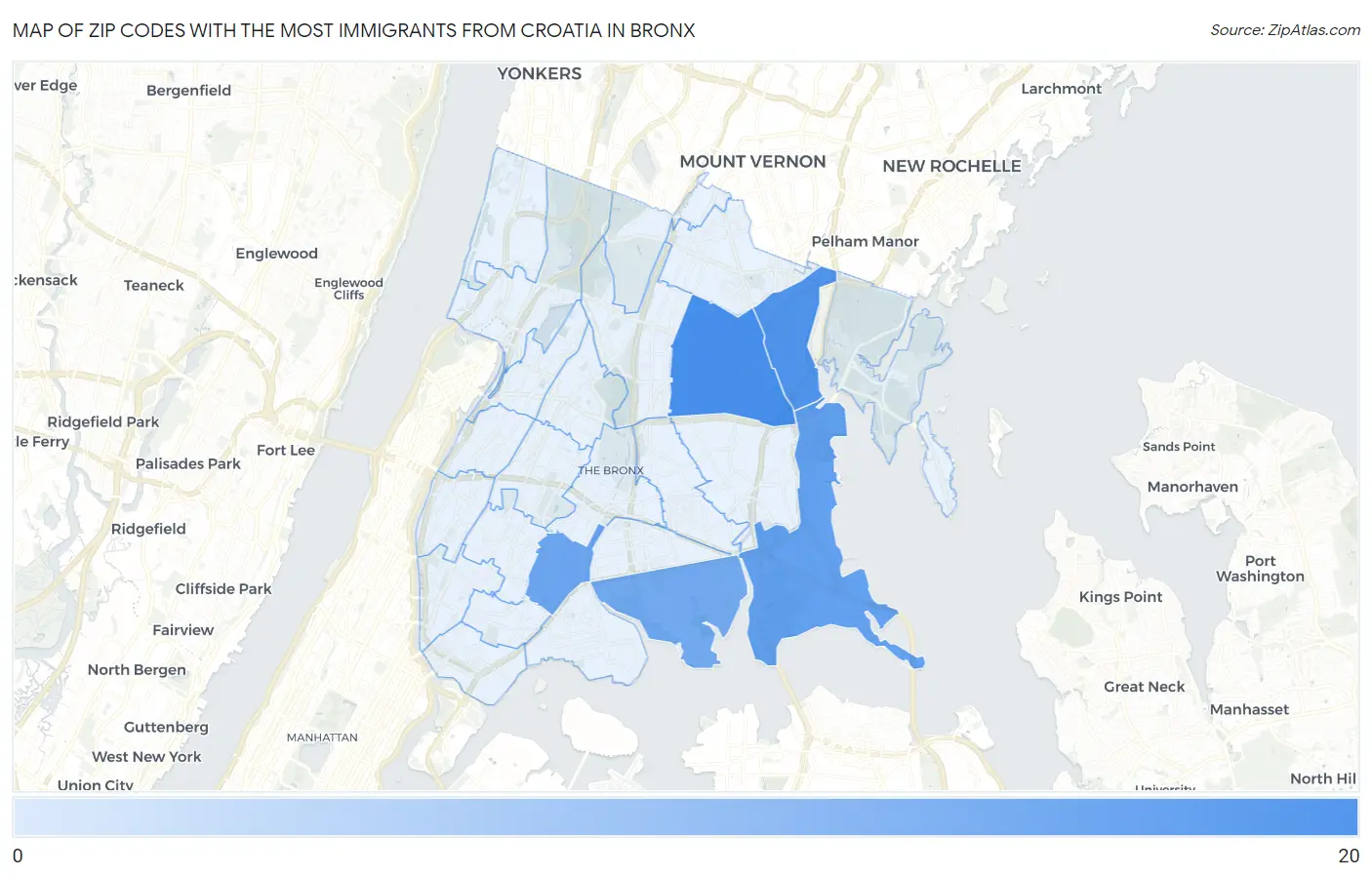 Zip Codes with the Most Immigrants from Croatia in Bronx Map
