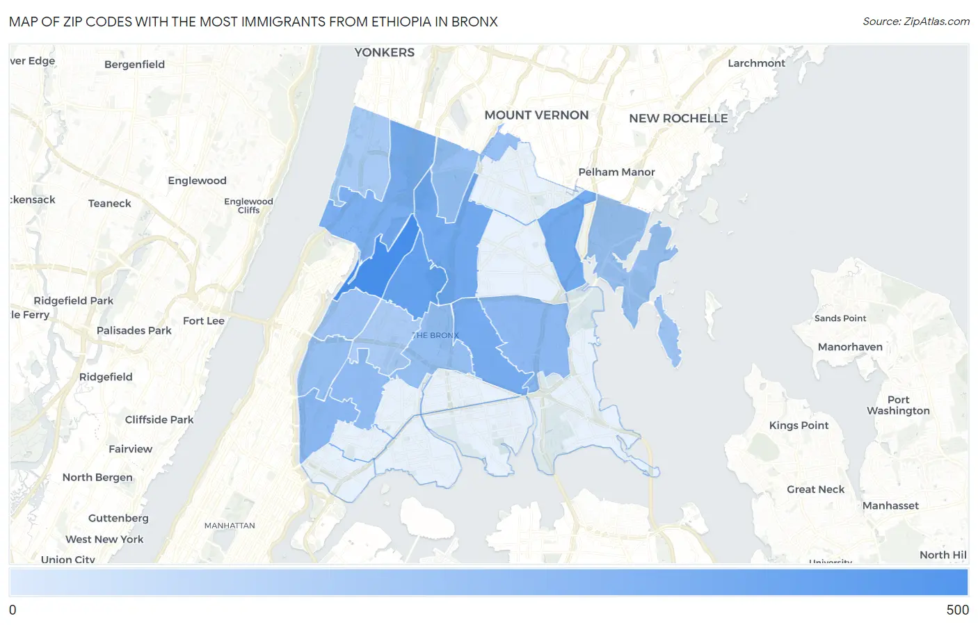 Zip Codes with the Most Immigrants from Ethiopia in Bronx Map