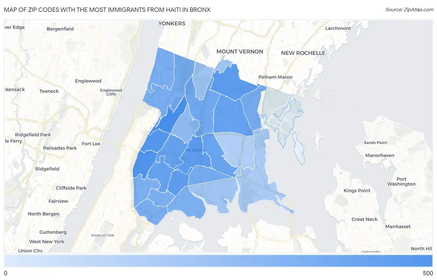 Zip Codes with the Most Immigrants from Haiti in Bronx Map