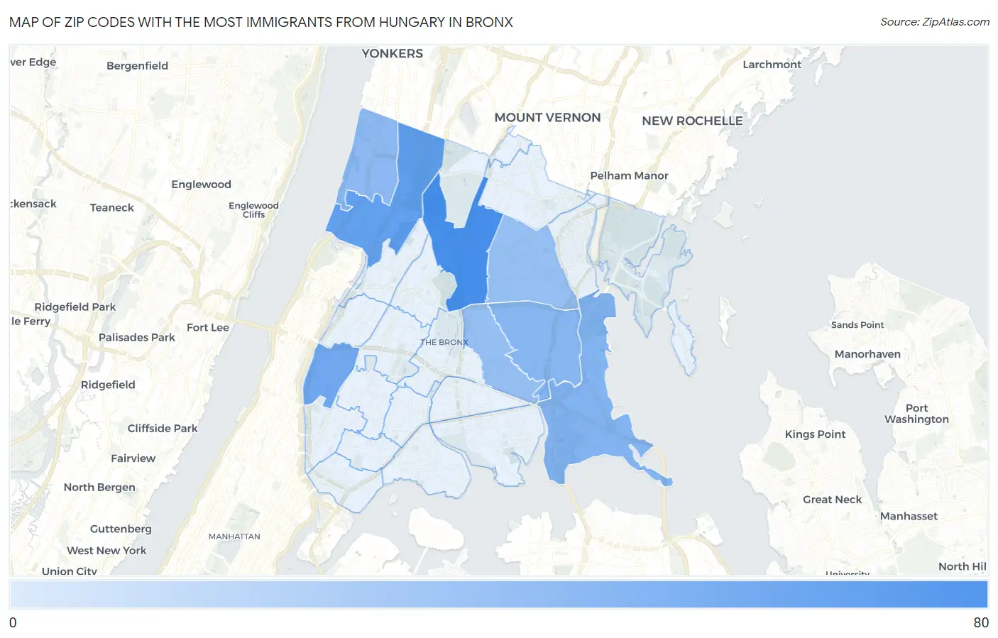 Zip Codes with the Most Immigrants from Hungary in Bronx Map