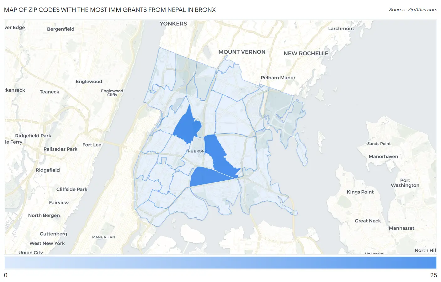 Zip Codes with the Most Immigrants from Nepal in Bronx Map