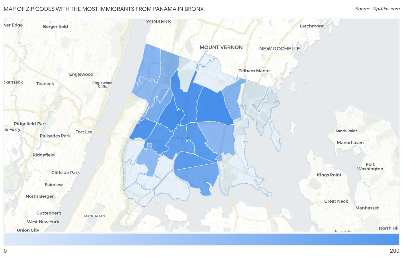 Zip Codes with the Most Immigrants from Panama in Bronx Map