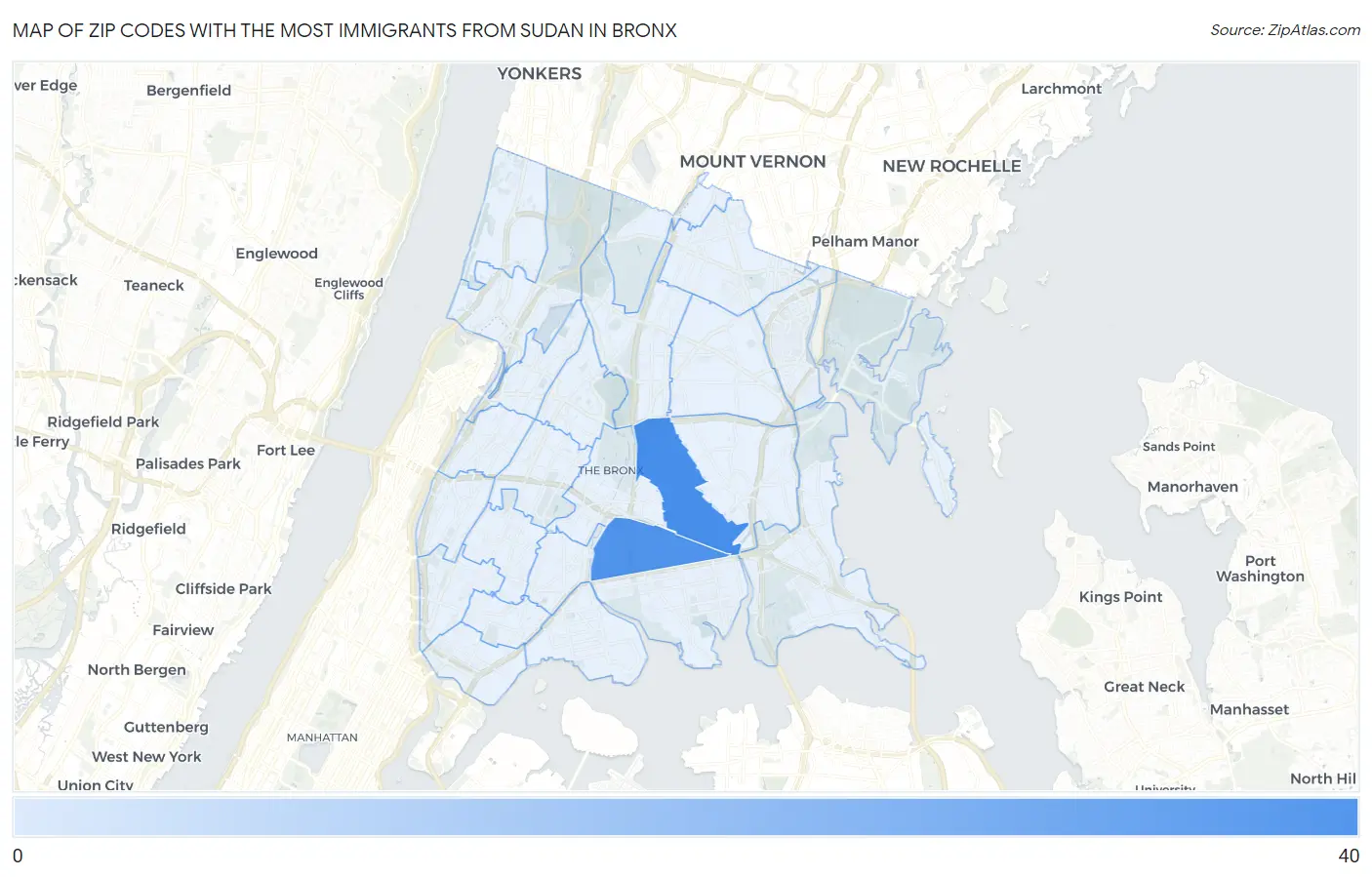 Zip Codes with the Most Immigrants from Sudan in Bronx Map