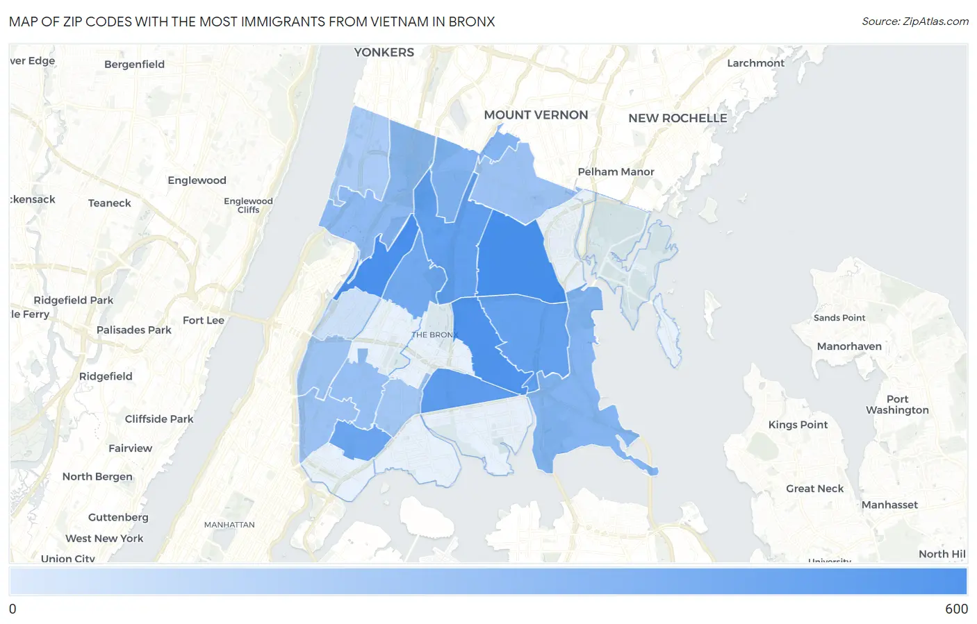 Zip Codes with the Most Immigrants from Vietnam in Bronx Map