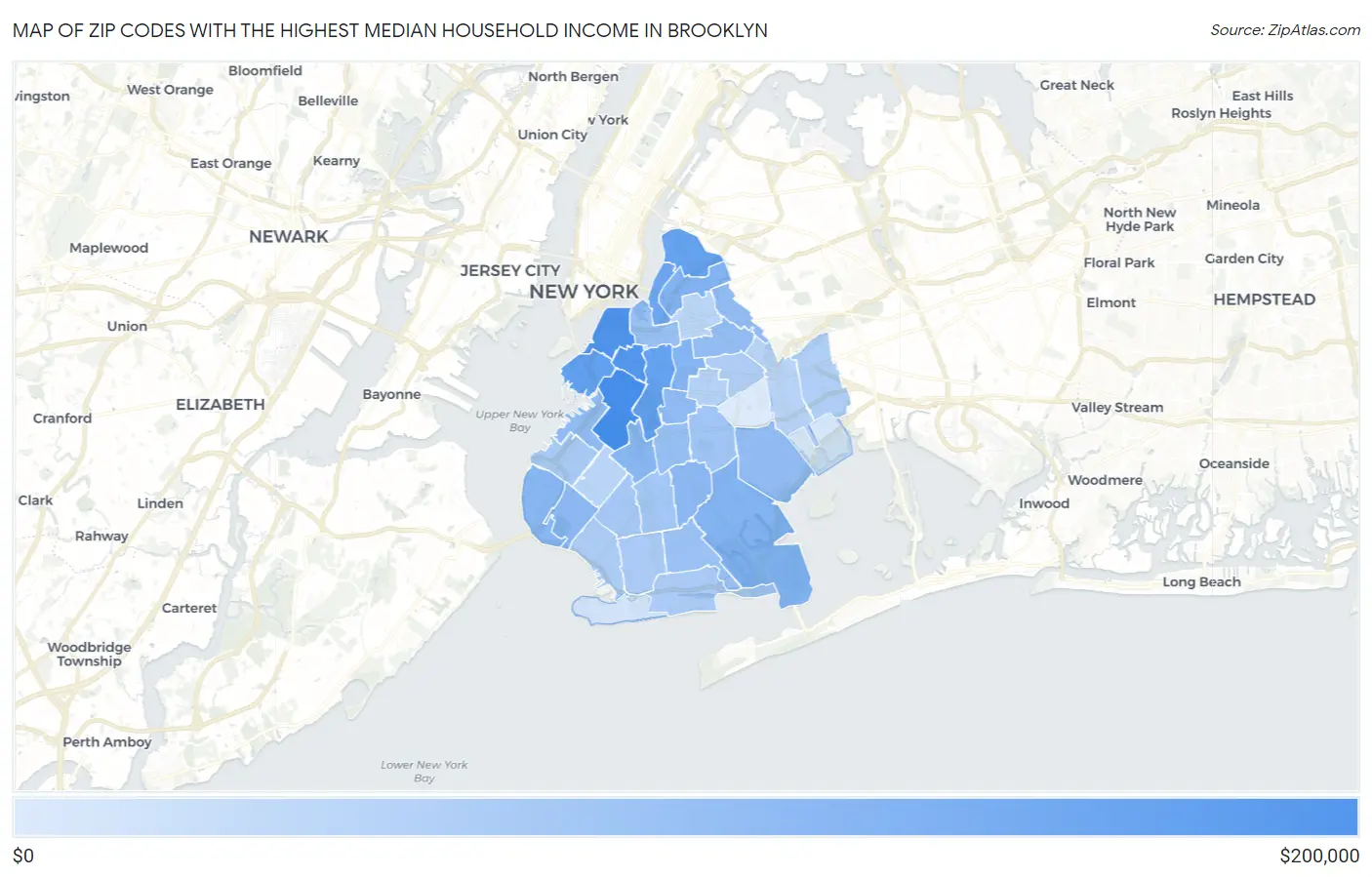 Zip Codes with the Highest Median Household Income in Brooklyn Map