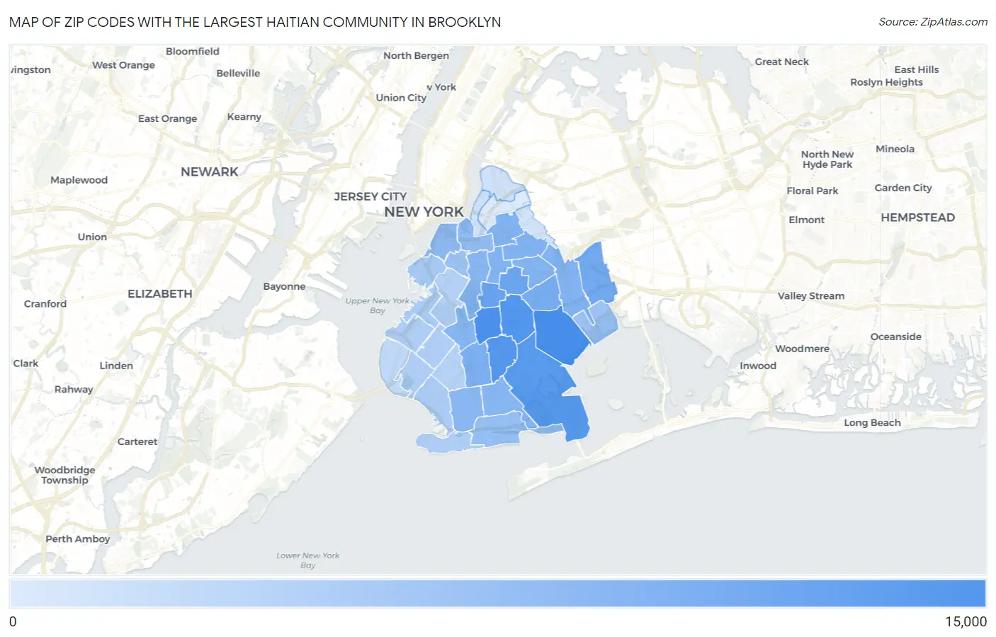 Zip Codes with the Largest Haitian Community in Brooklyn Map