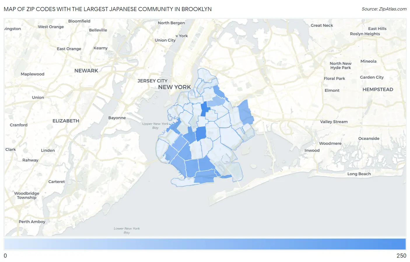 Zip Codes with the Largest Japanese Community in Brooklyn Map