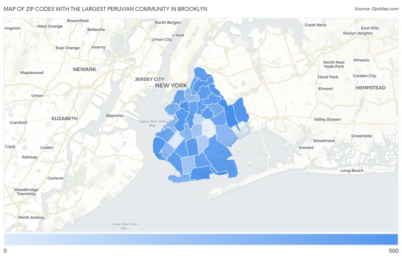 Zip Codes with the Largest Peruvian Community in Brooklyn Map