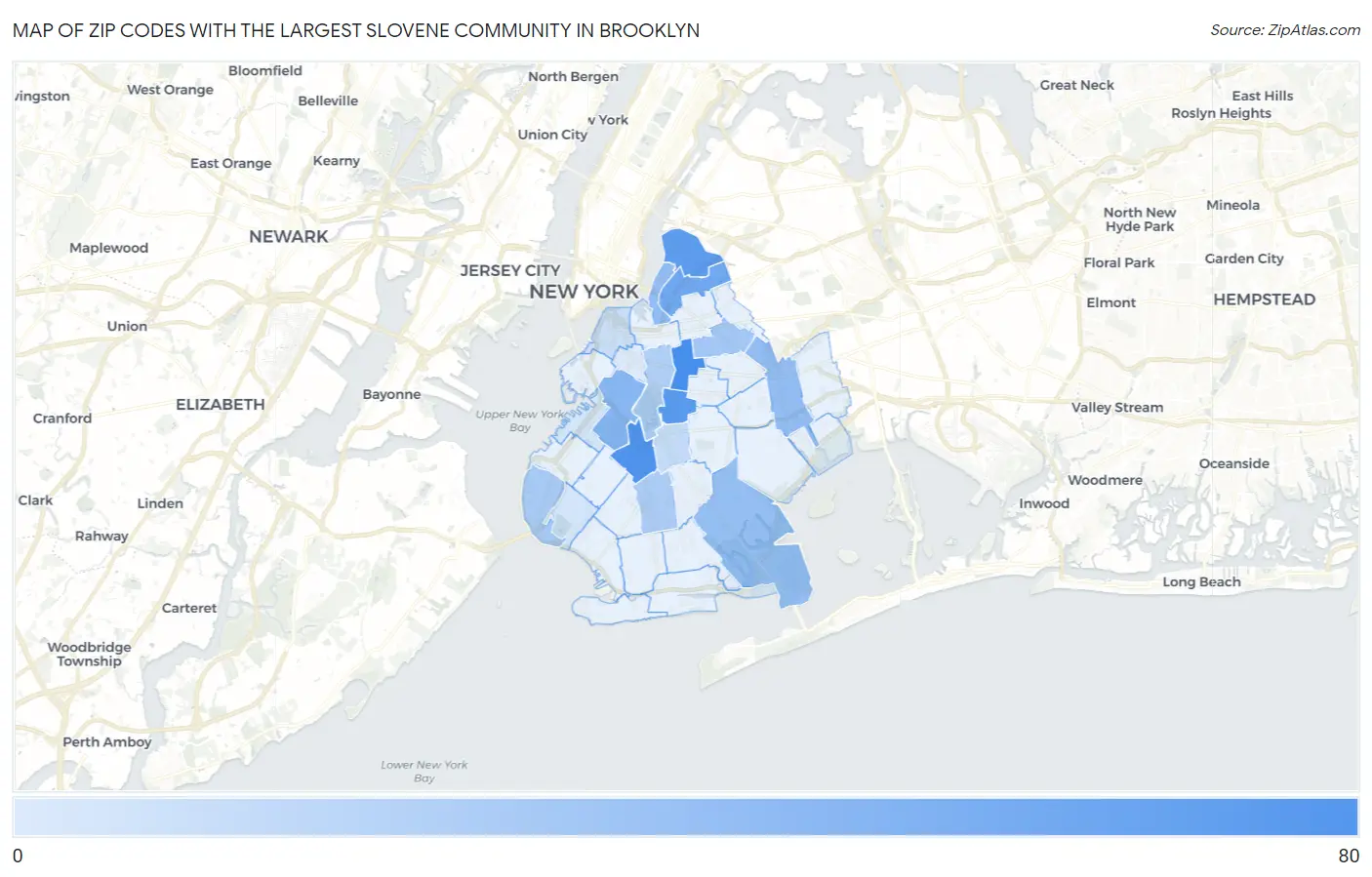 Zip Codes with the Largest Slovene Community in Brooklyn Map