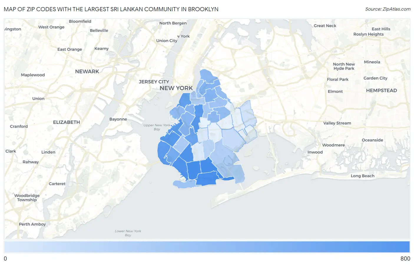 Zip Codes with the Largest Sri Lankan Community in Brooklyn Map