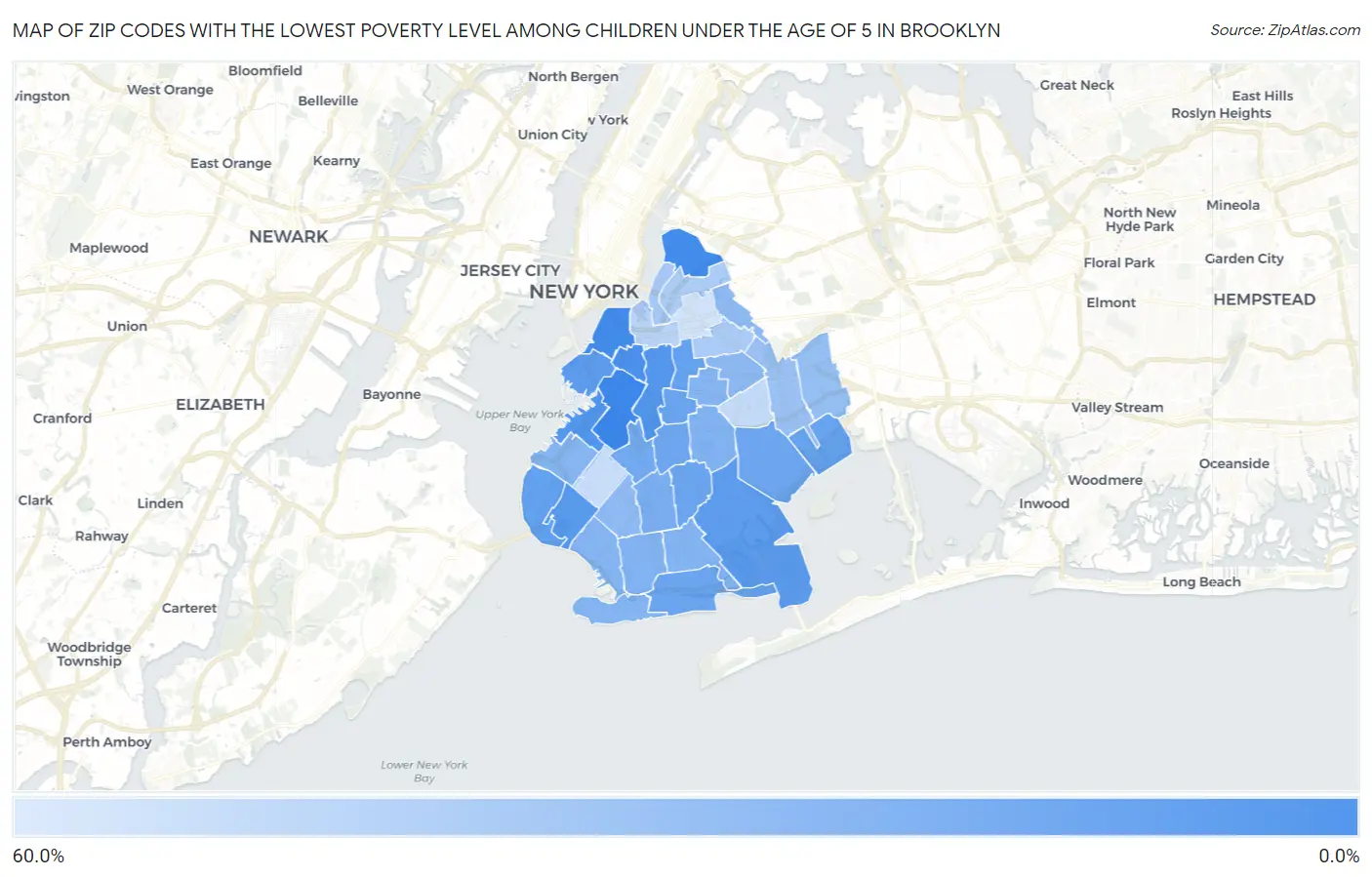 Zip Codes with the Lowest Poverty Level Among Children Under the Age of 5 in Brooklyn Map