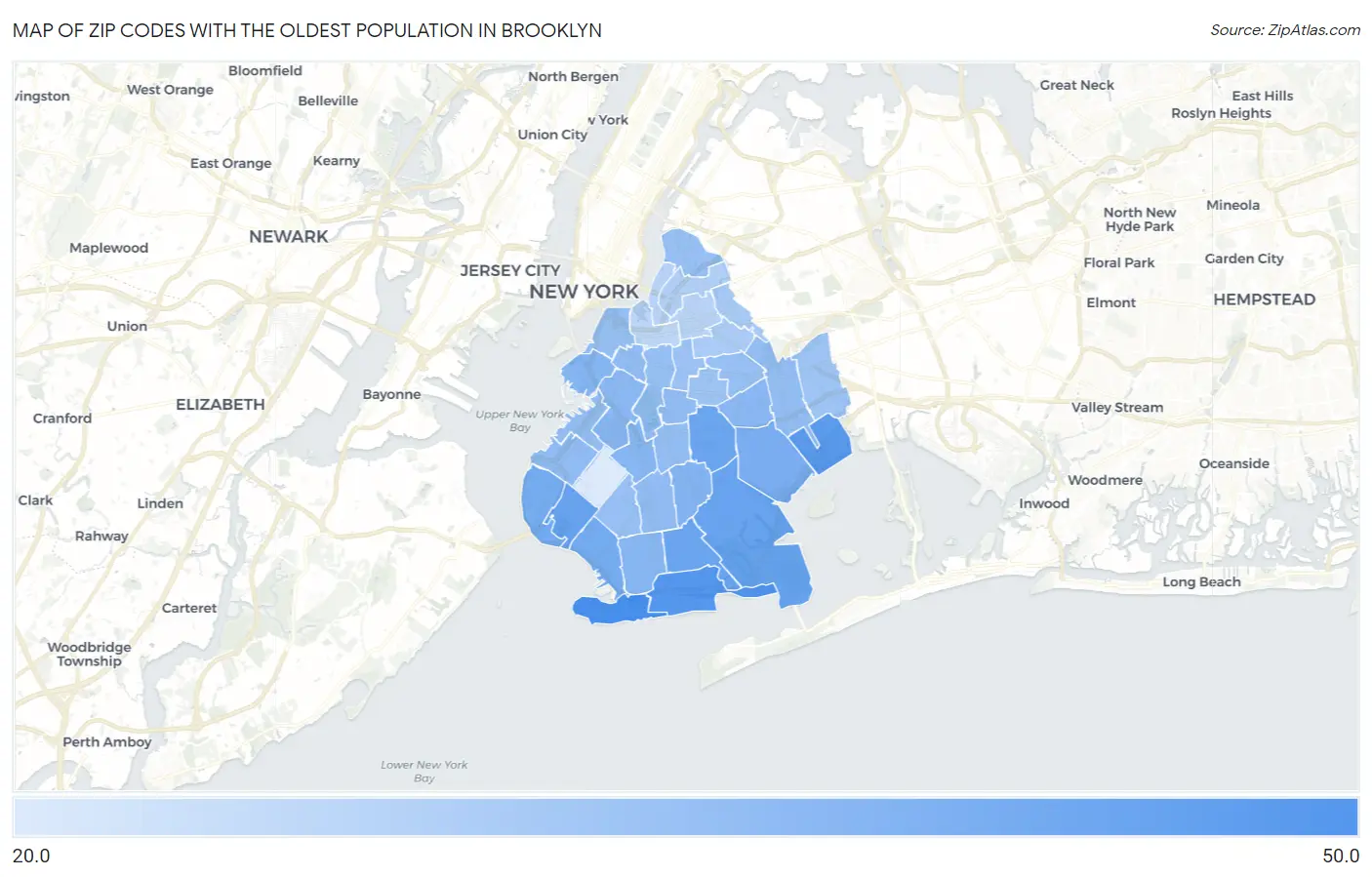 Zip Codes with the Oldest Population in Brooklyn Map