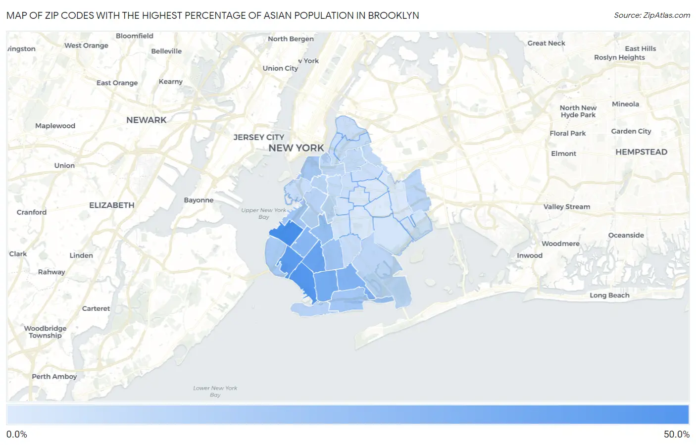 Zip Codes with the Highest Percentage of Asian Population in Brooklyn Map
