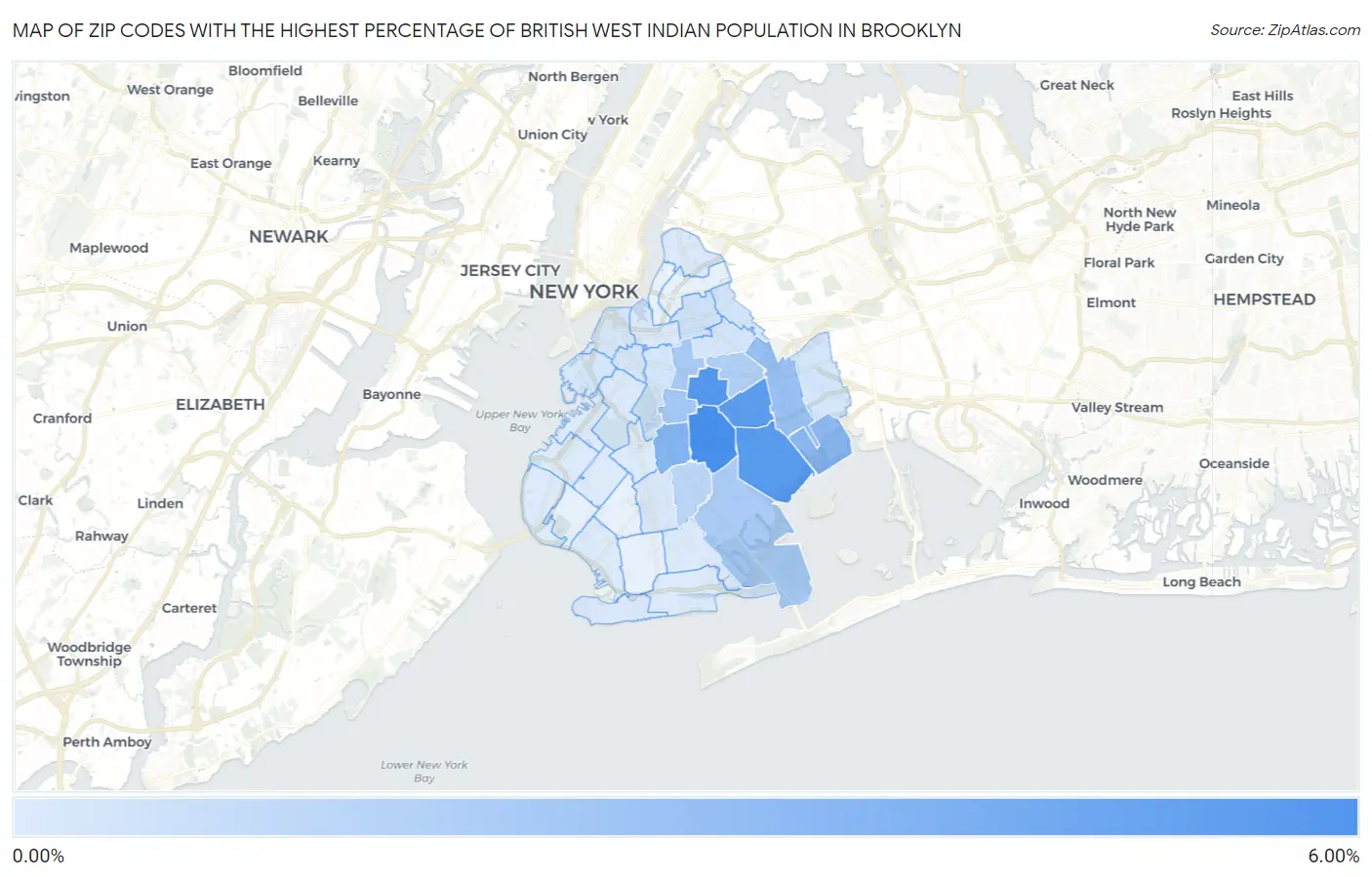 Zip Codes with the Highest Percentage of British West Indian Population in Brooklyn Map