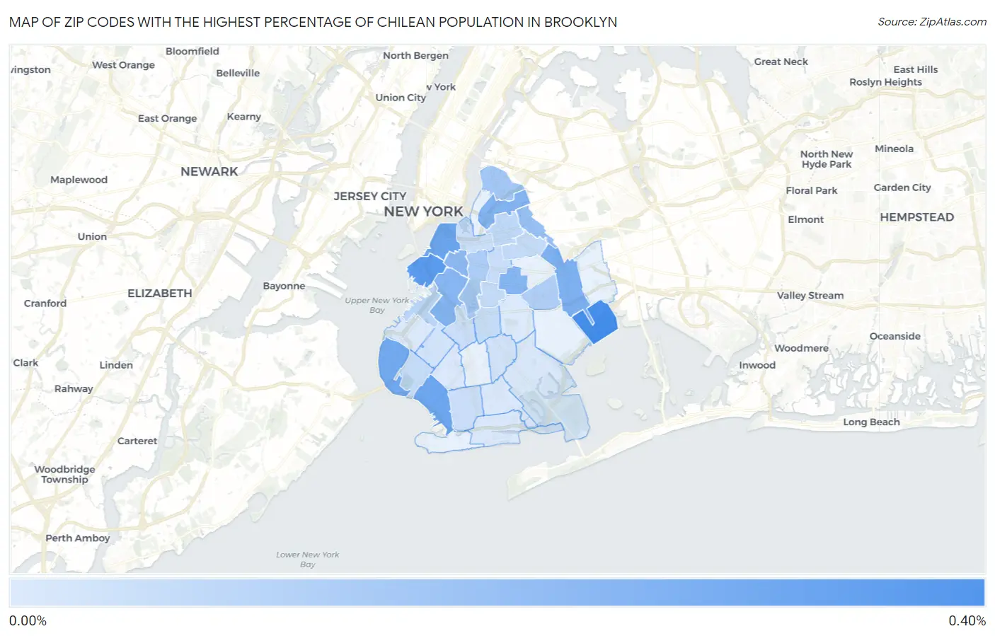Zip Codes with the Highest Percentage of Chilean Population in Brooklyn Map