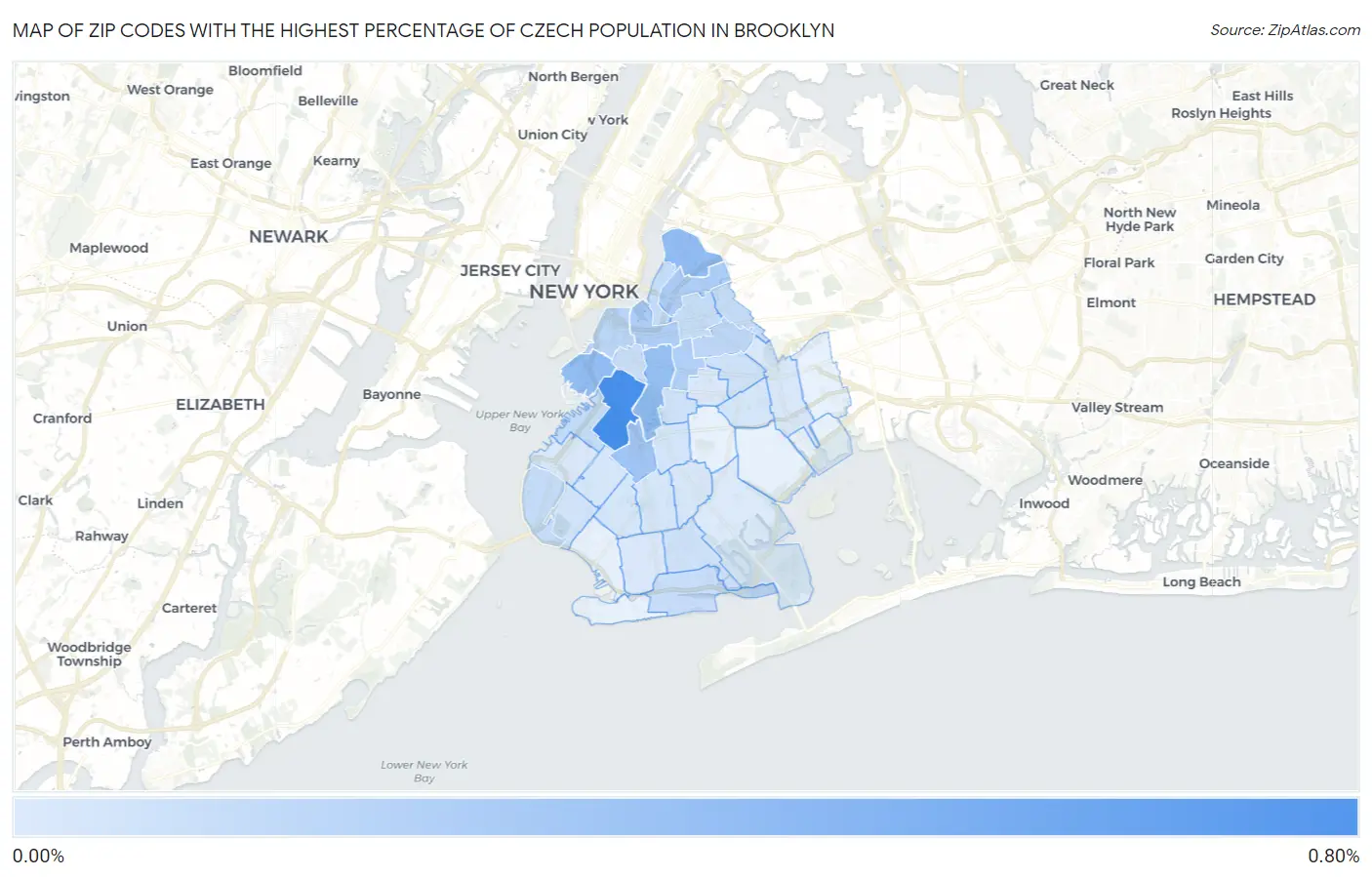 Zip Codes with the Highest Percentage of Czech Population in Brooklyn Map