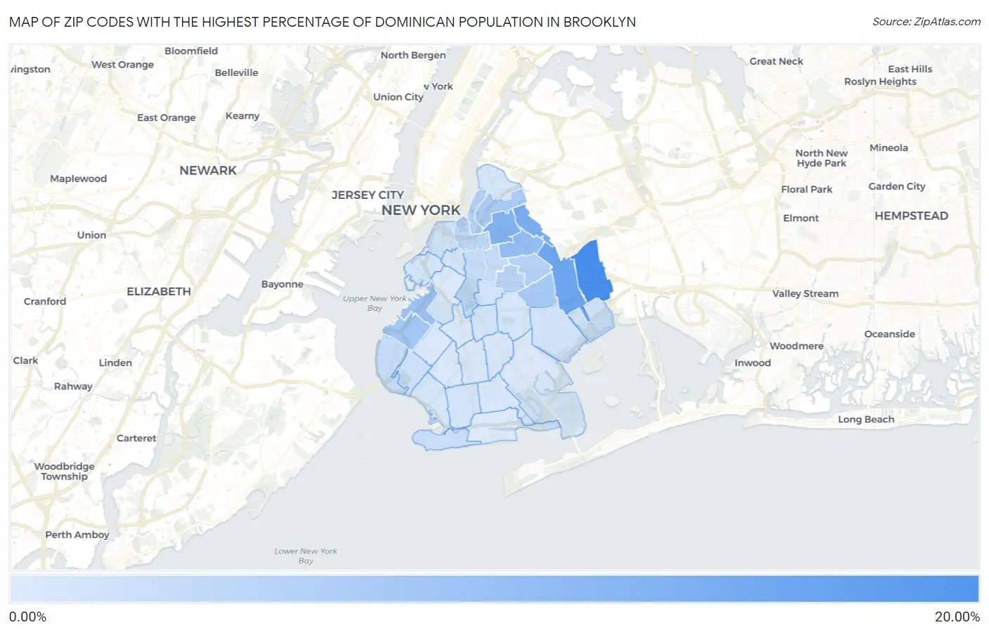 Zip Codes with the Highest Percentage of Dominican Population in Brooklyn Map