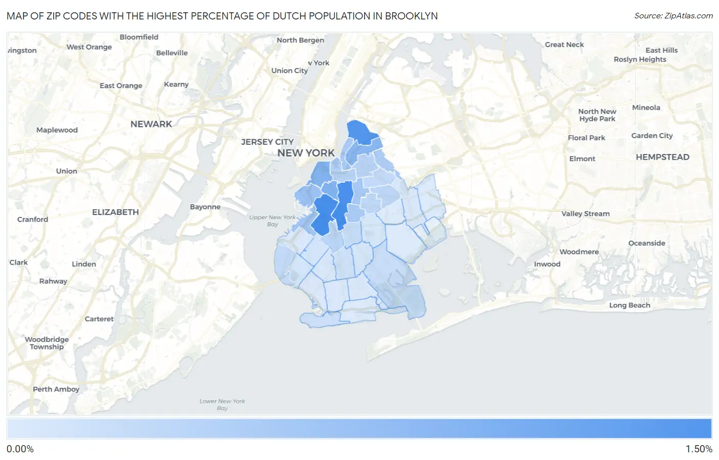 Zip Codes with the Highest Percentage of Dutch Population in Brooklyn Map
