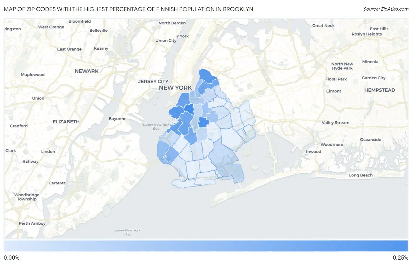 Zip Codes with the Highest Percentage of Finnish Population in Brooklyn Map