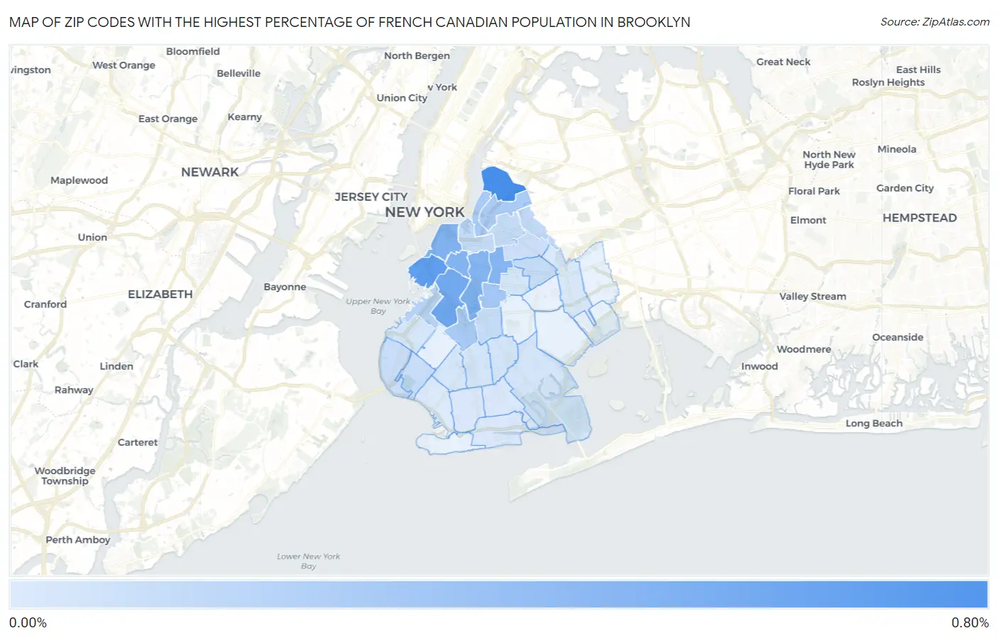 Zip Codes with the Highest Percentage of French Canadian Population in Brooklyn Map