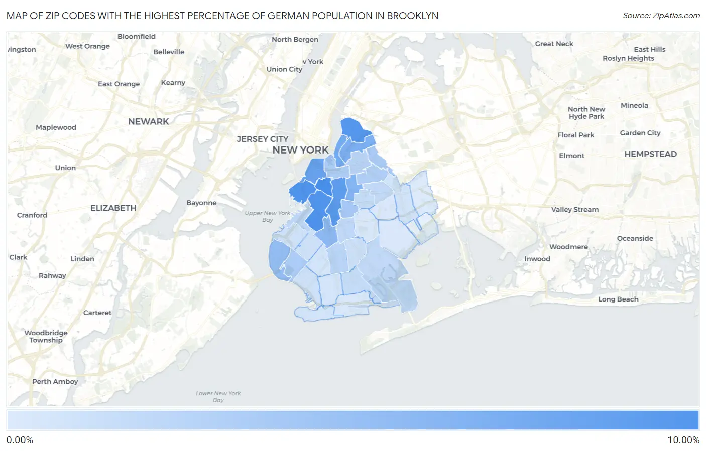 Zip Codes with the Highest Percentage of German Population in Brooklyn Map