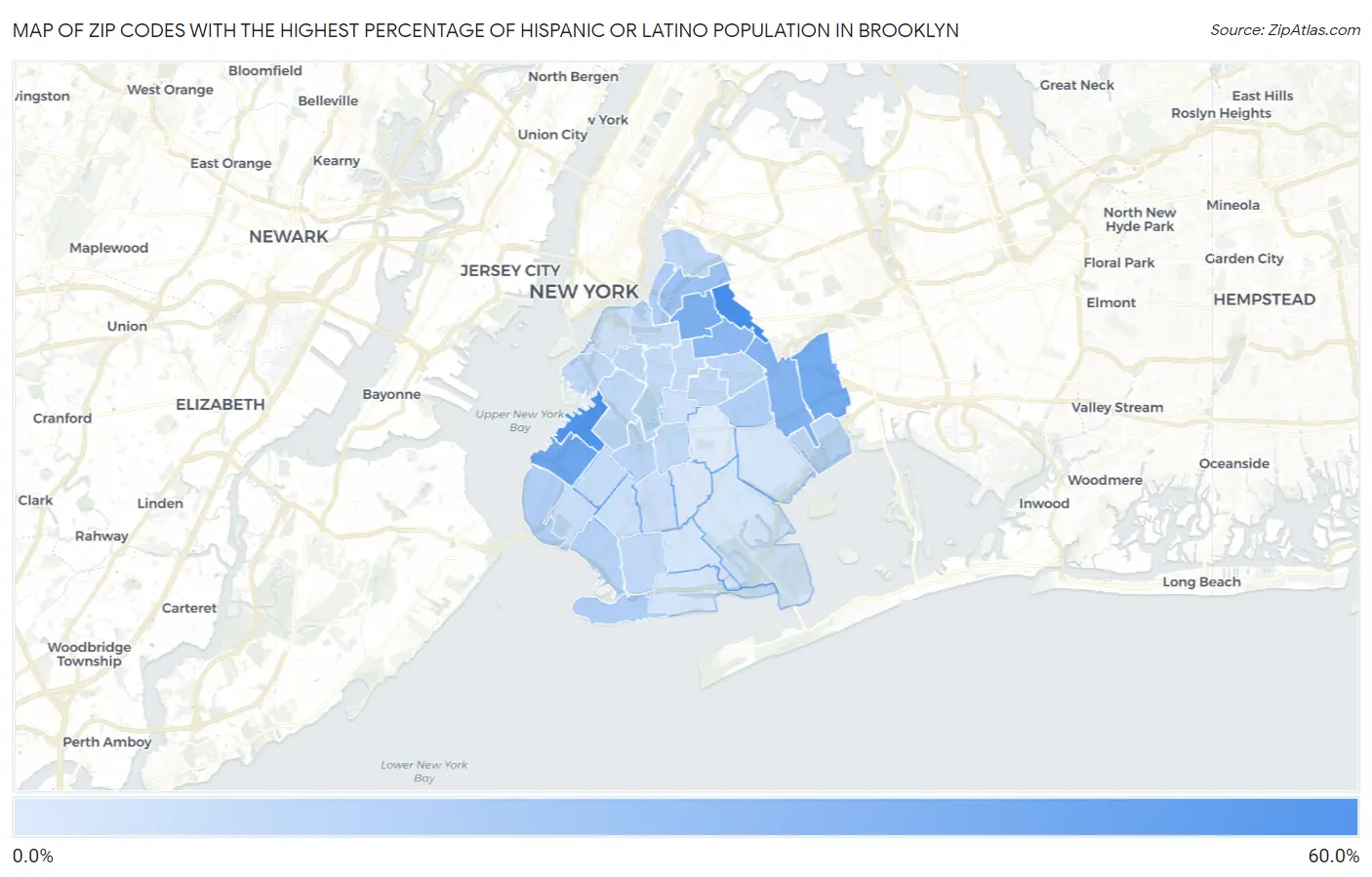 Zip Codes with the Highest Percentage of Hispanic or Latino Population in Brooklyn Map