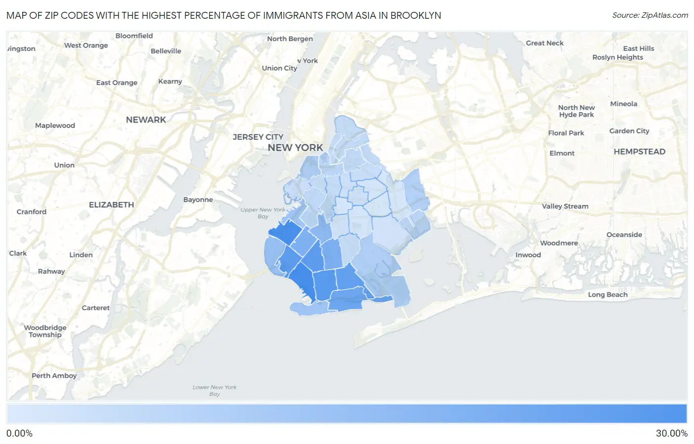 Zip Codes with the Highest Percentage of Immigrants from Asia in Brooklyn Map