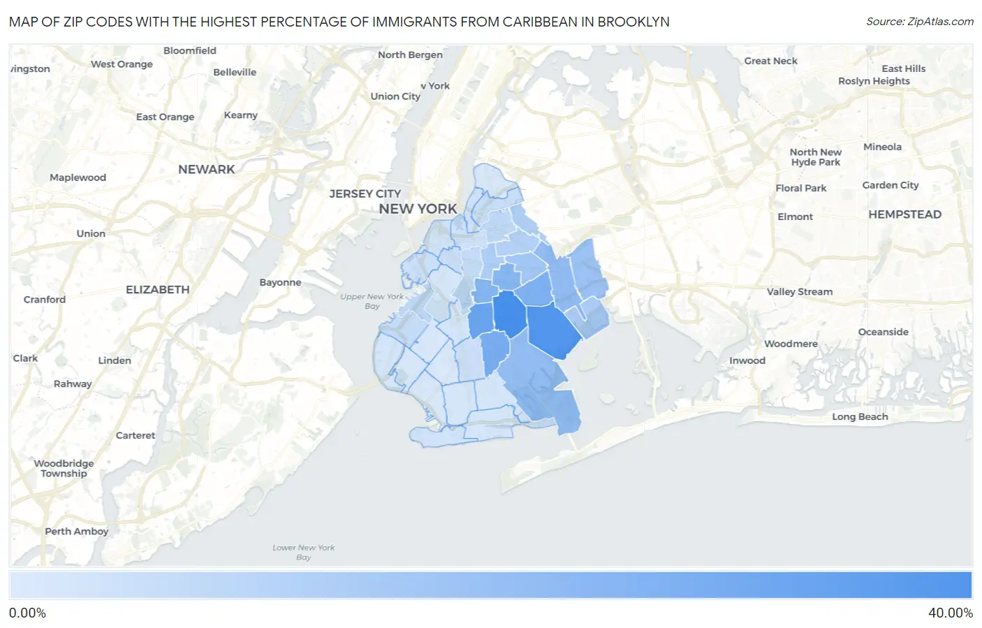 Zip Codes with the Highest Percentage of Immigrants from Caribbean in Brooklyn Map