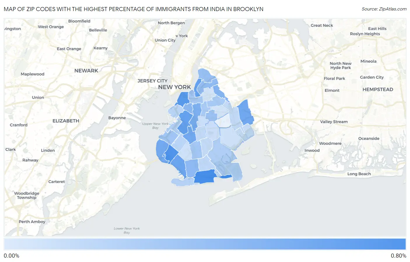 Zip Codes with the Highest Percentage of Immigrants from India in Brooklyn Map