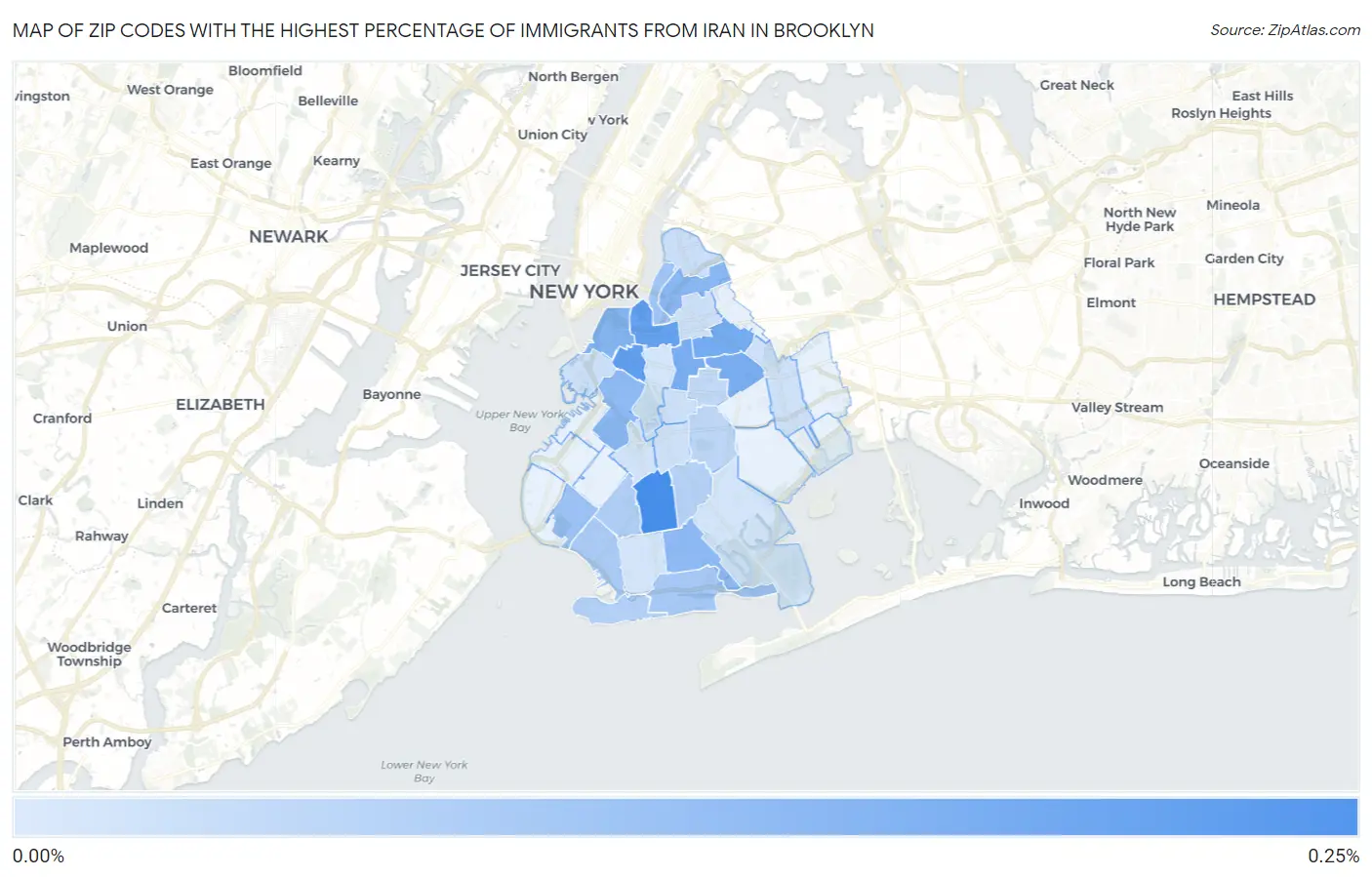 Zip Codes with the Highest Percentage of Immigrants from Iran in Brooklyn Map