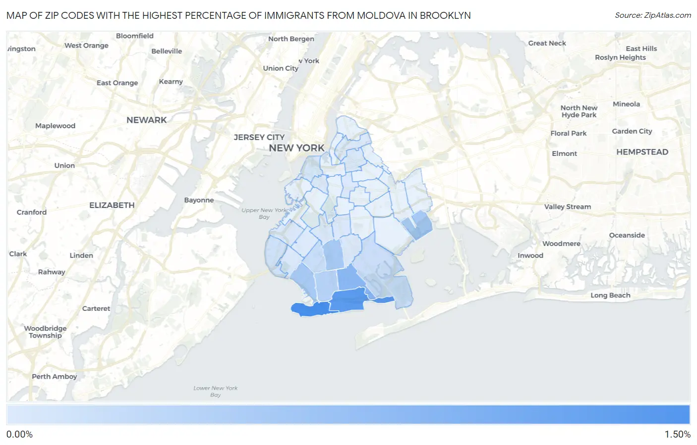 Zip Codes with the Highest Percentage of Immigrants from Moldova in Brooklyn Map