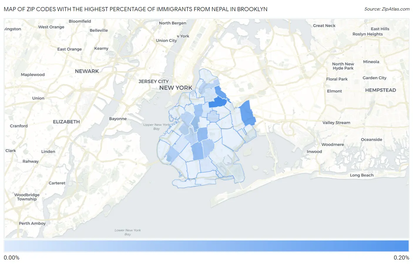 Zip Codes with the Highest Percentage of Immigrants from Nepal in Brooklyn Map