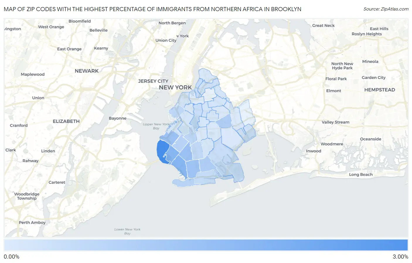 Zip Codes with the Highest Percentage of Immigrants from Northern Africa in Brooklyn Map