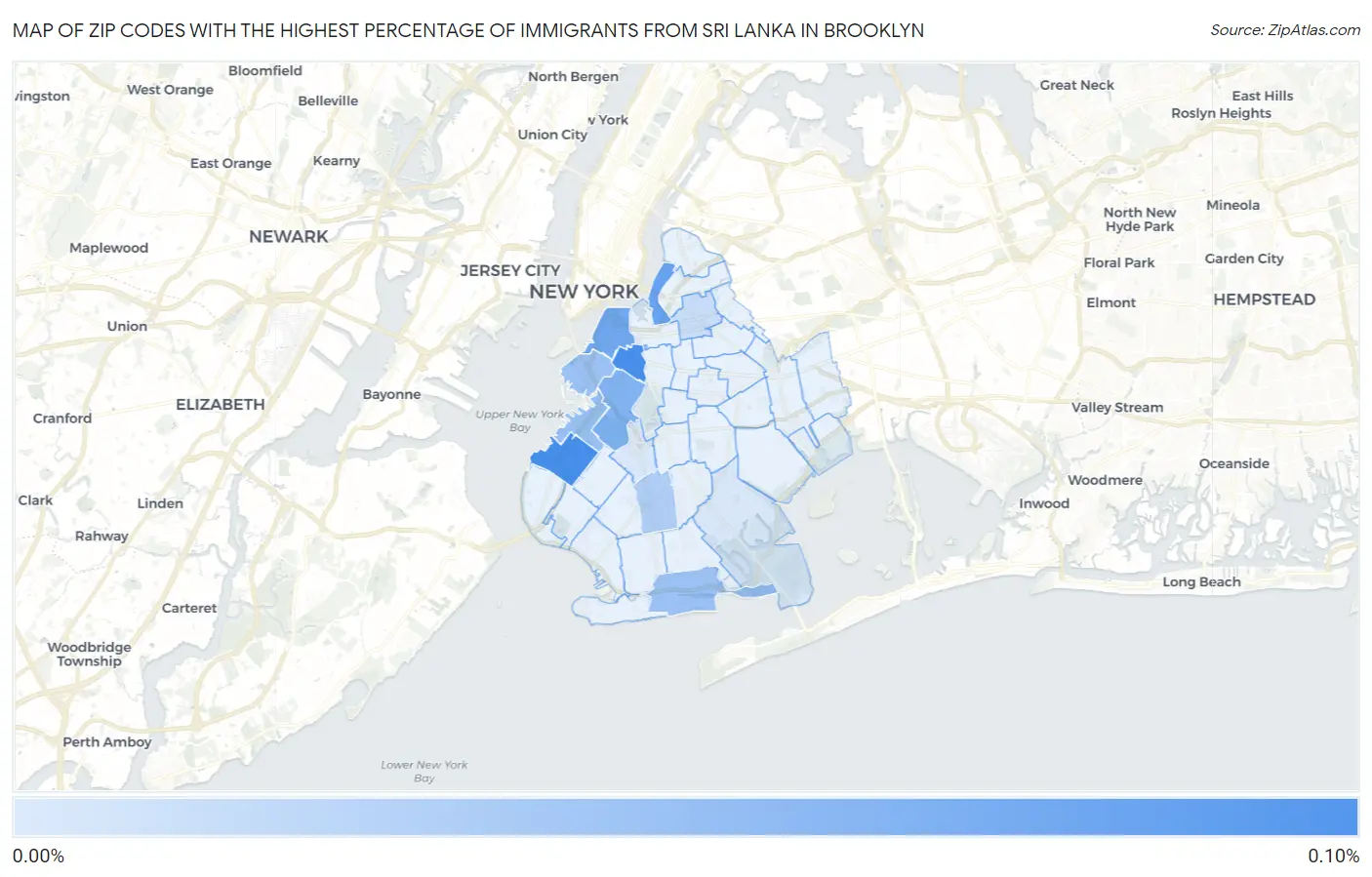 Zip Codes with the Highest Percentage of Immigrants from Sri Lanka in Brooklyn Map