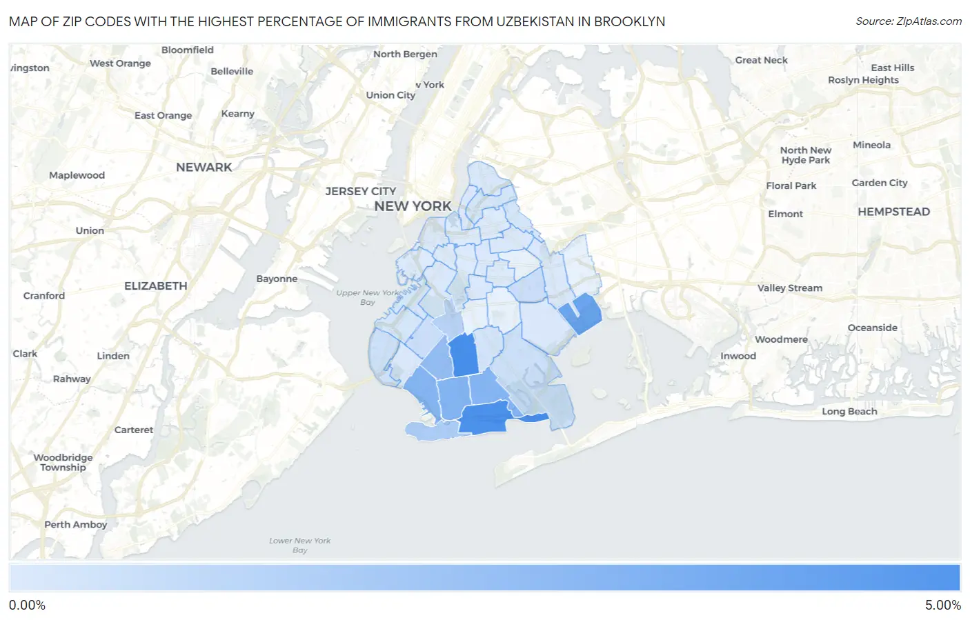 Zip Codes with the Highest Percentage of Immigrants from Uzbekistan in Brooklyn Map